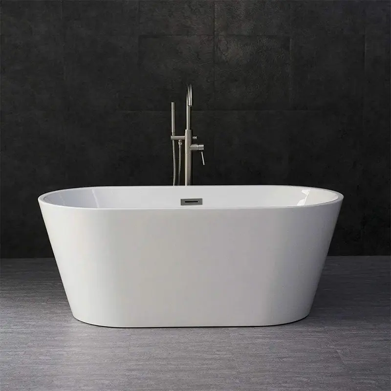 Acrylic Freestanding Bathtub Soaking Tub with Brushed Nickel Overflow and Drain