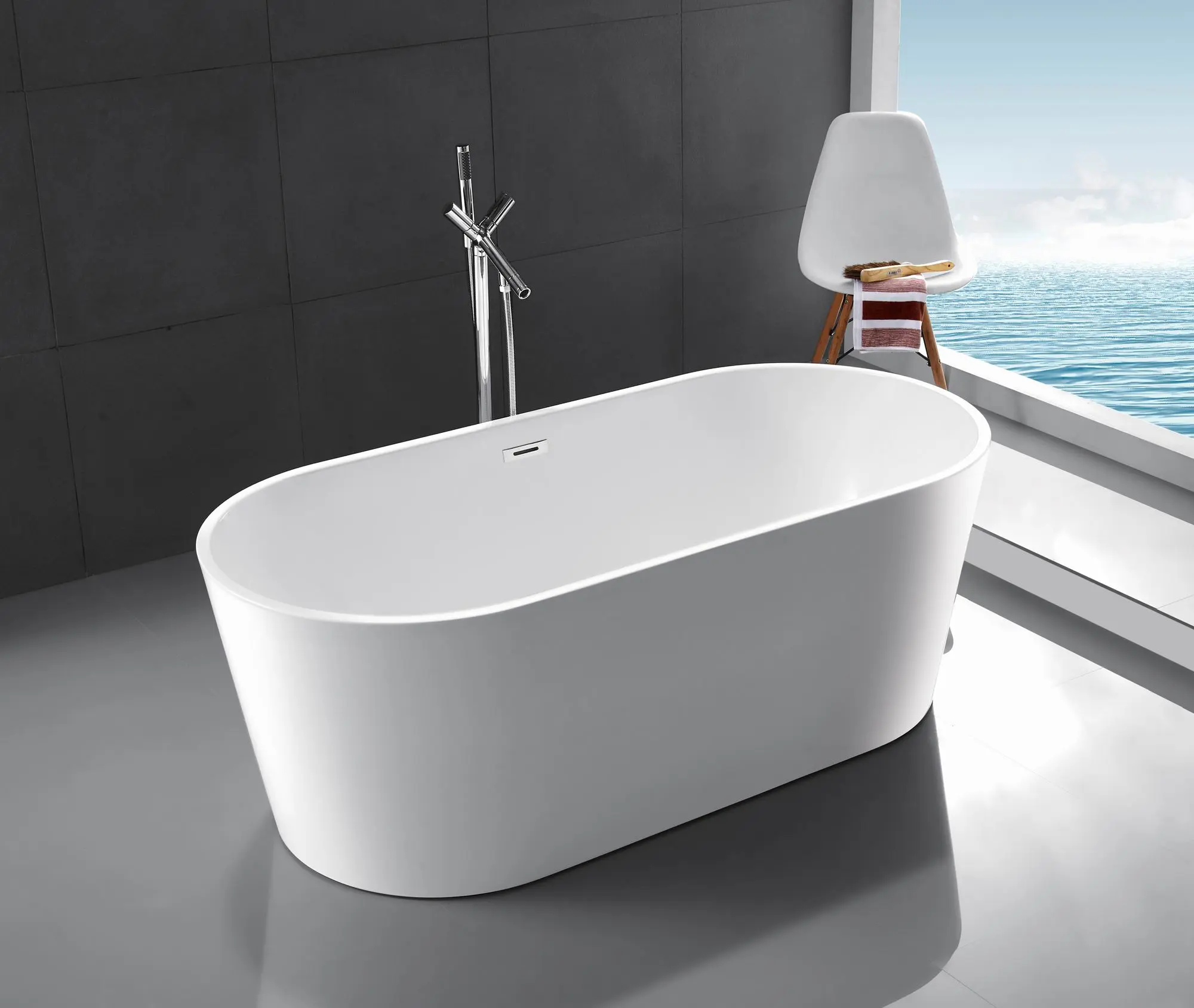 Modern Stand Alone Soaking Tubs Rectangular Freestanding Bathtub