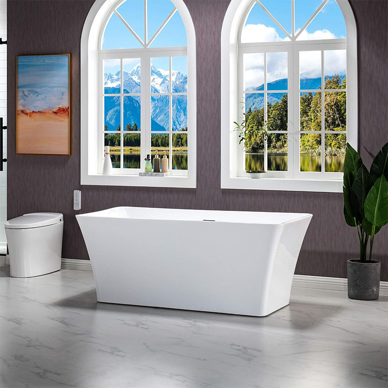 Luxury Rectangle White Soaking Freestanding Bathtub  (2)