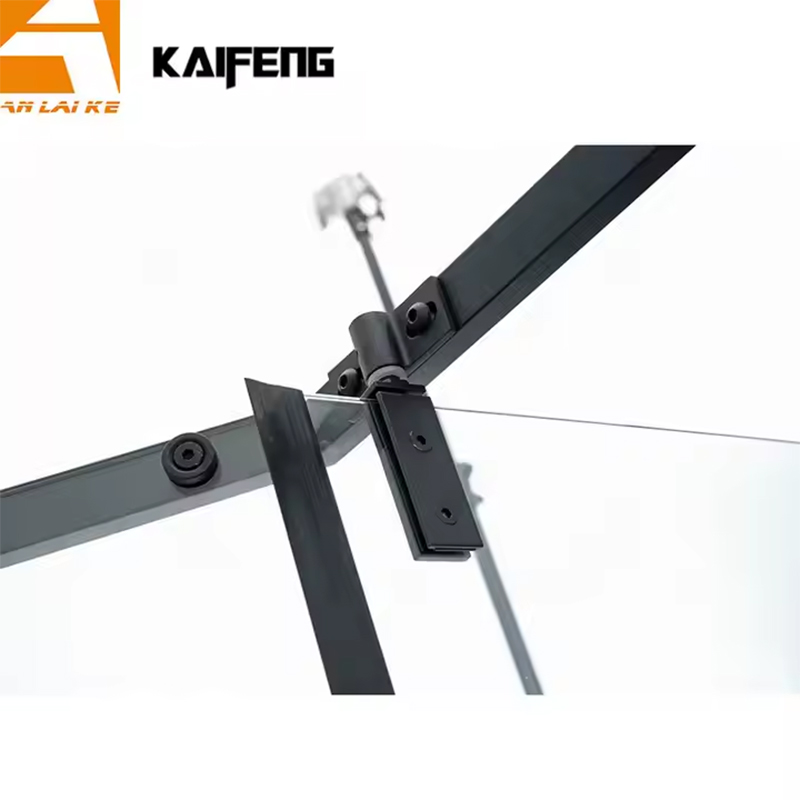 Matte black glass shower enclosure with pivot door, model KF-2308A (5)