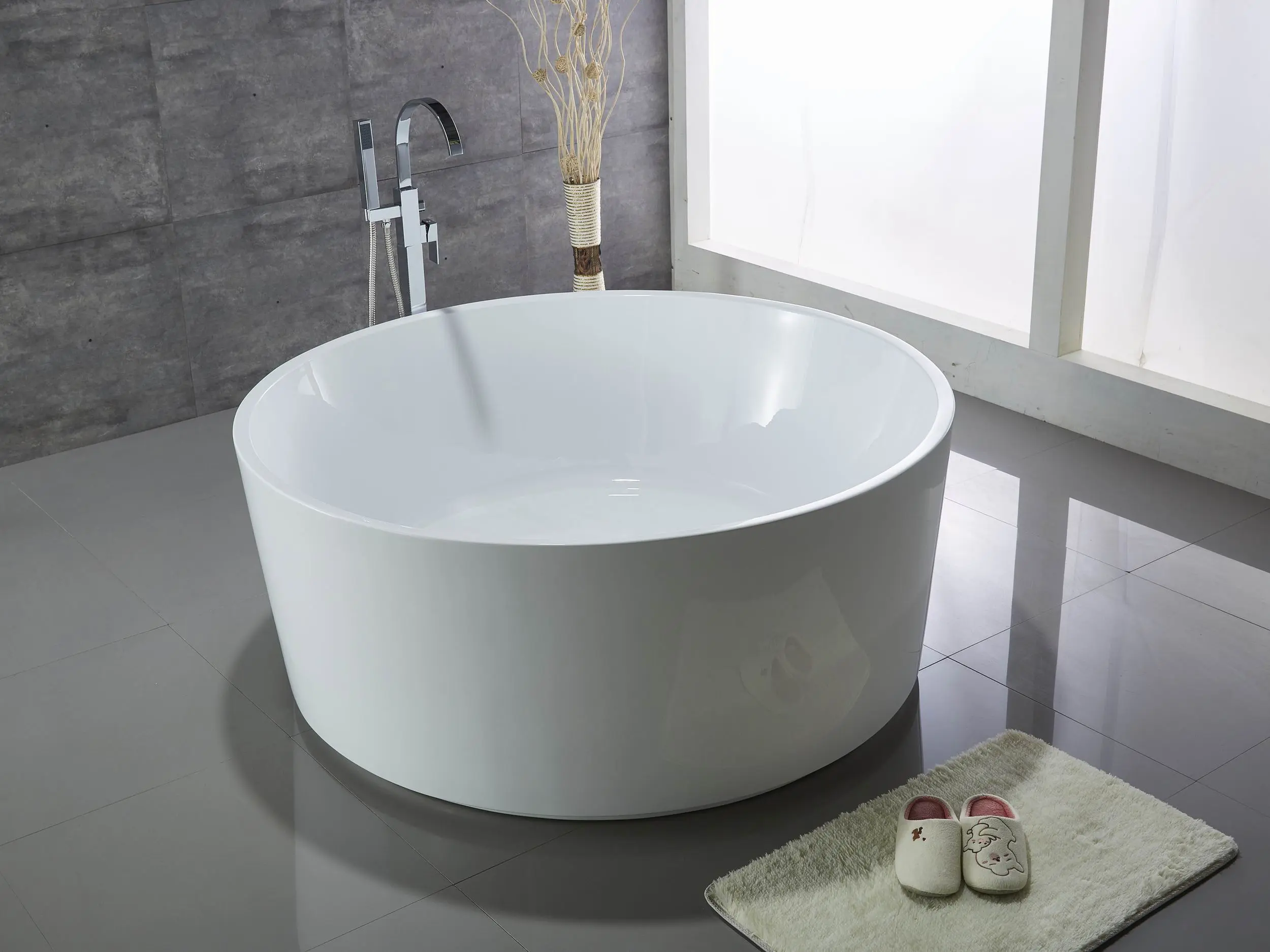Hotel Freestanding Round Soaking Bathtub High Glossy White Acrylic Bathtub