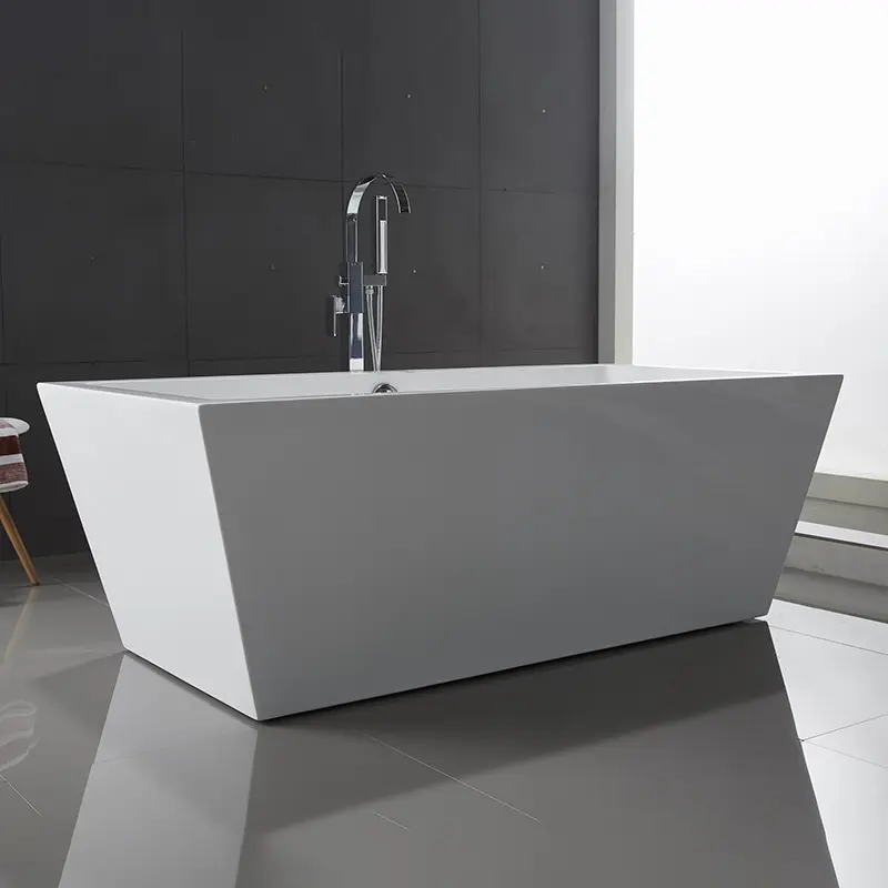 Adult Acrylic Rectangular Freestanding Bathtub High Glossy White