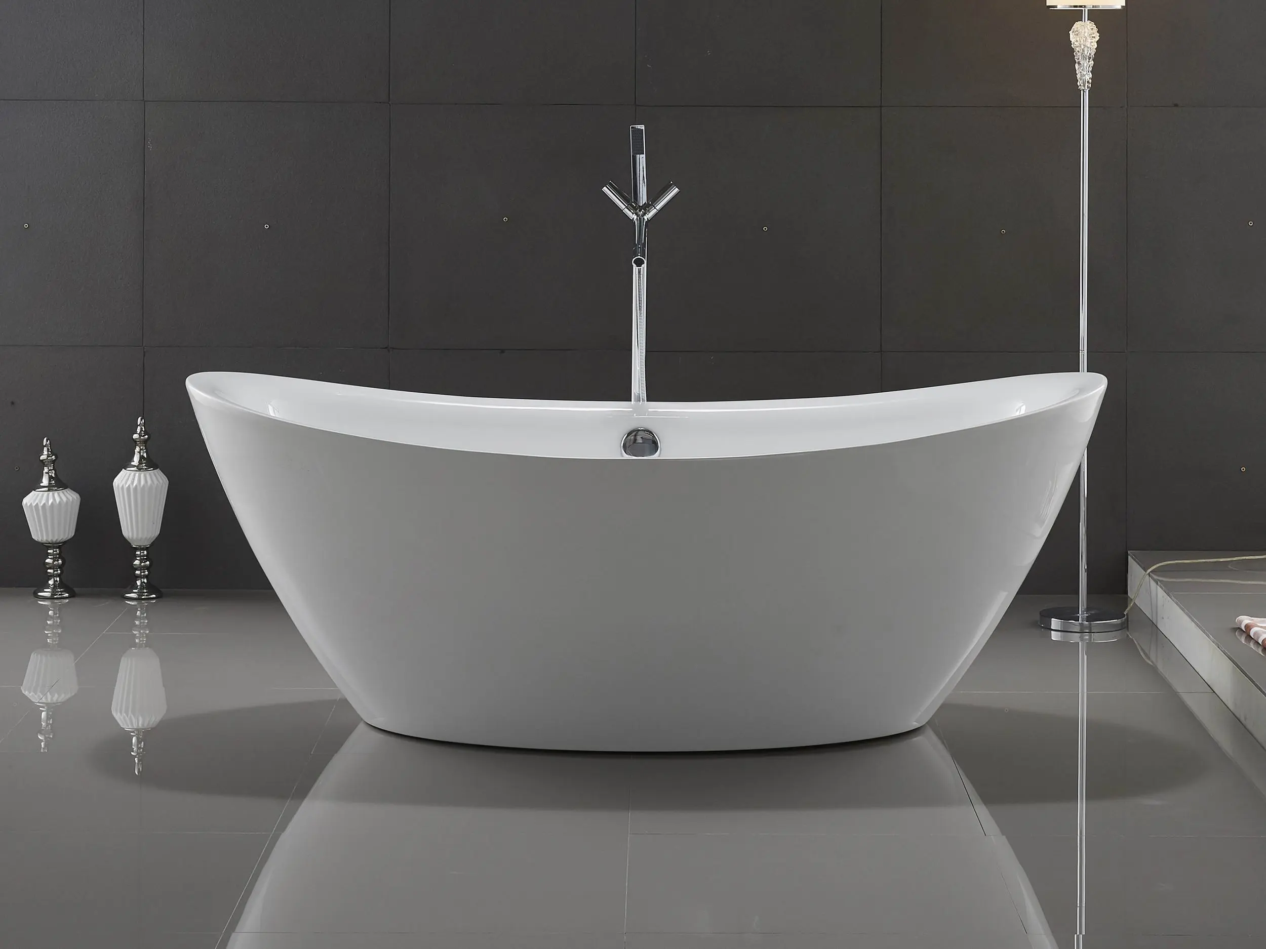 Modern Acrylic High Glossy White Standalone Bathtub Large Freestanding Bathtub