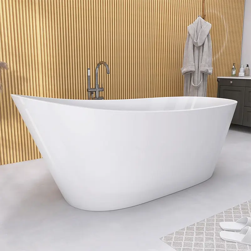 Modern White Freestanding Bathtub Soaking Tubs with Drain and Overflow