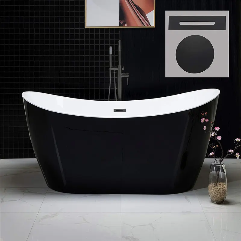 Luxury Oval Black Soaking Freestanding Bathtub
