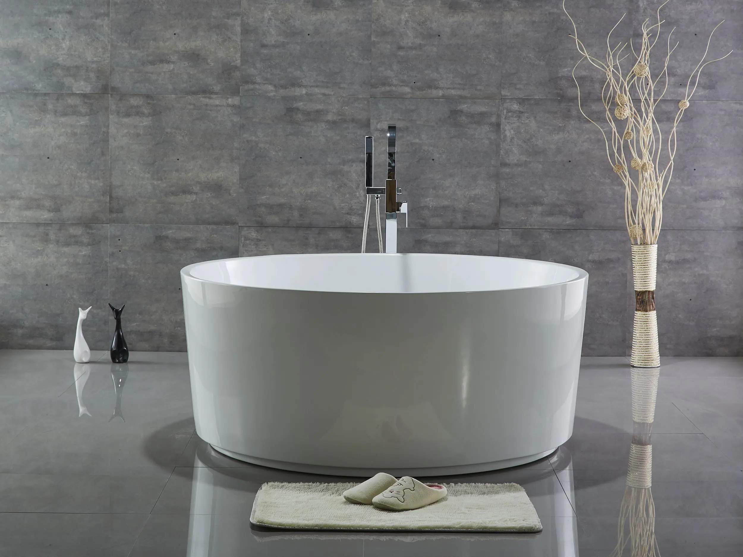 Hotel Freestanding Round Soaking Bathtub High Glossy White Acrylic Bathtub