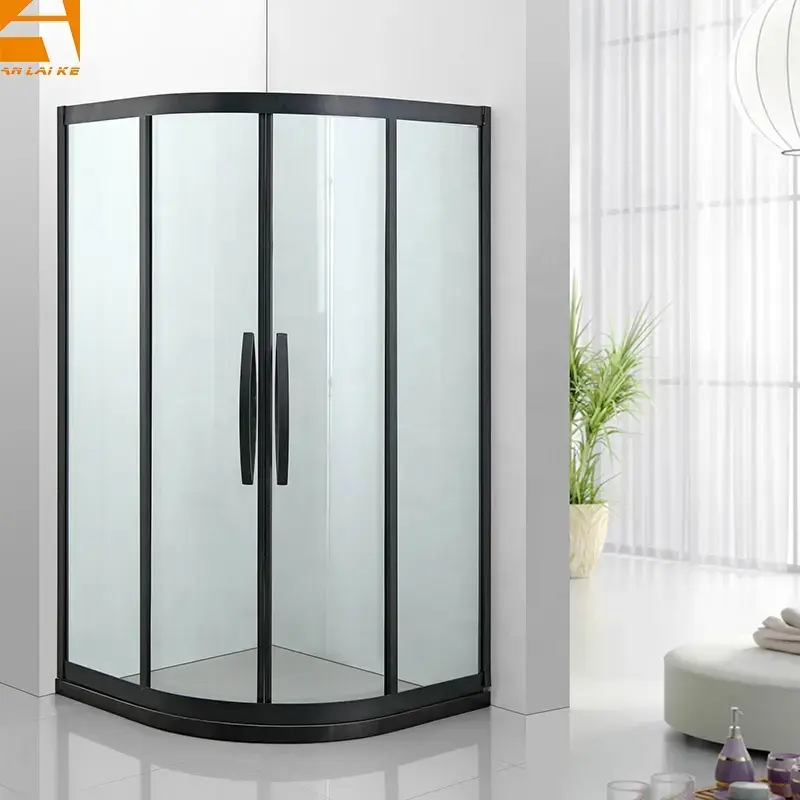 Corner bathroom shower, black stainless steel, sliding door, model KF-2309A
