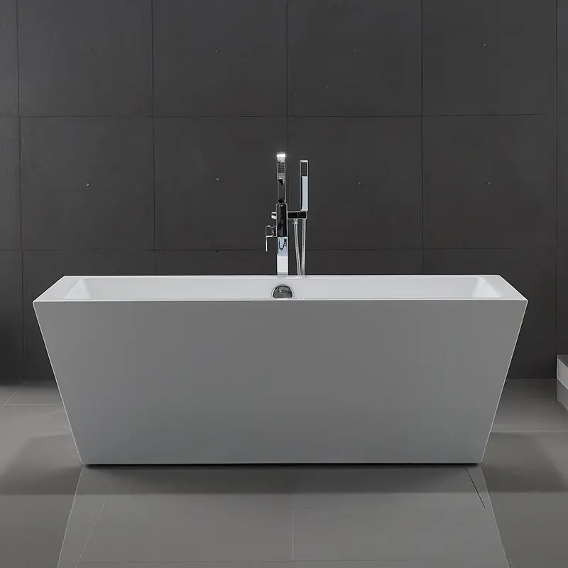 Adult Acrylic Rectangular Freestanding Bathtub High Glossy White