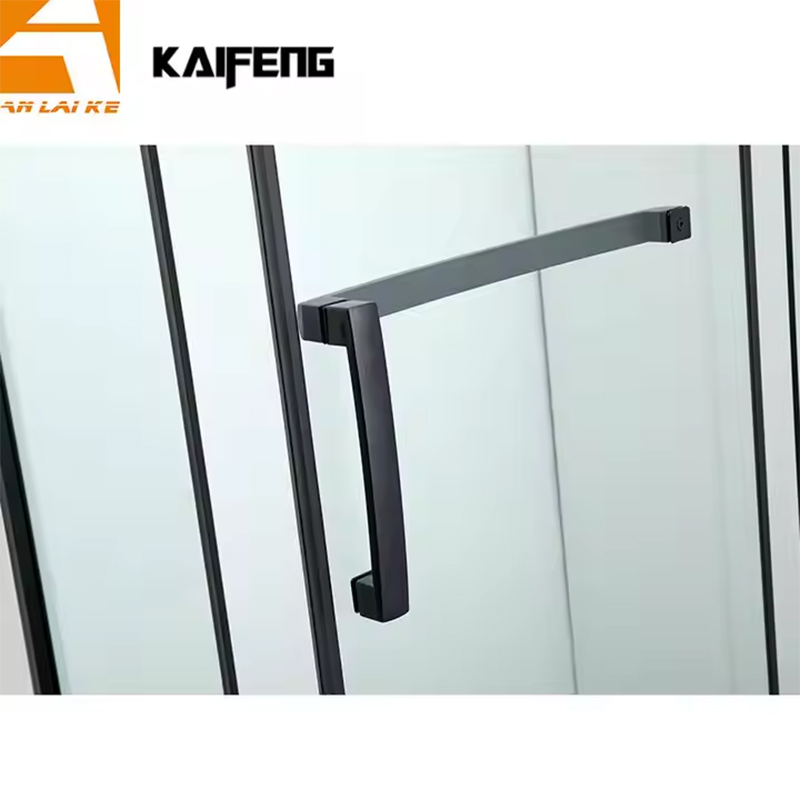 Matte black glass shower enclosure with pivot door, model KF-2308A (1)