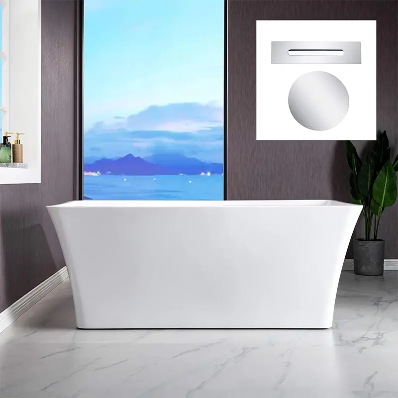 Luxury Rectangle White Soaking Freestanding Bathtub